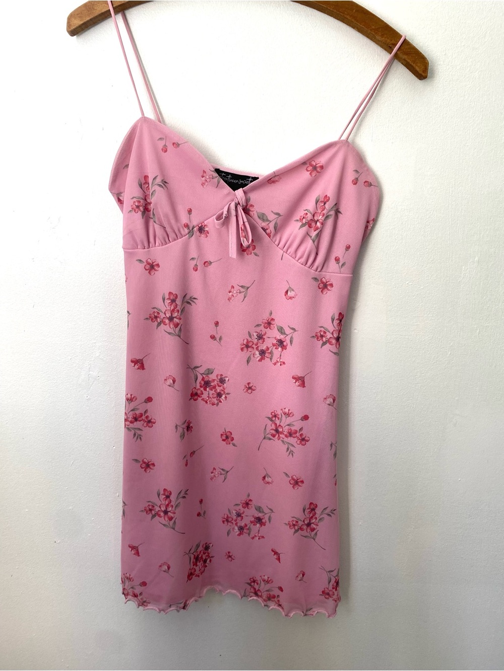 Streetwear Society Pink Mini Floral Slip Dress with Spaghetti Straps